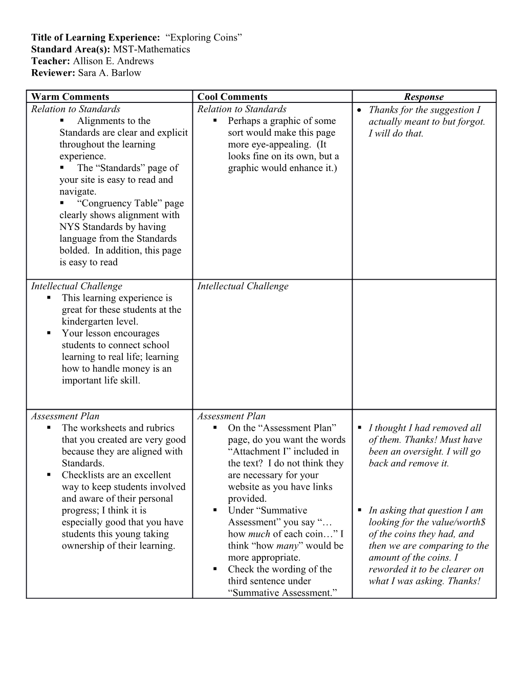 Title of Learning Experience: Exploring Coins