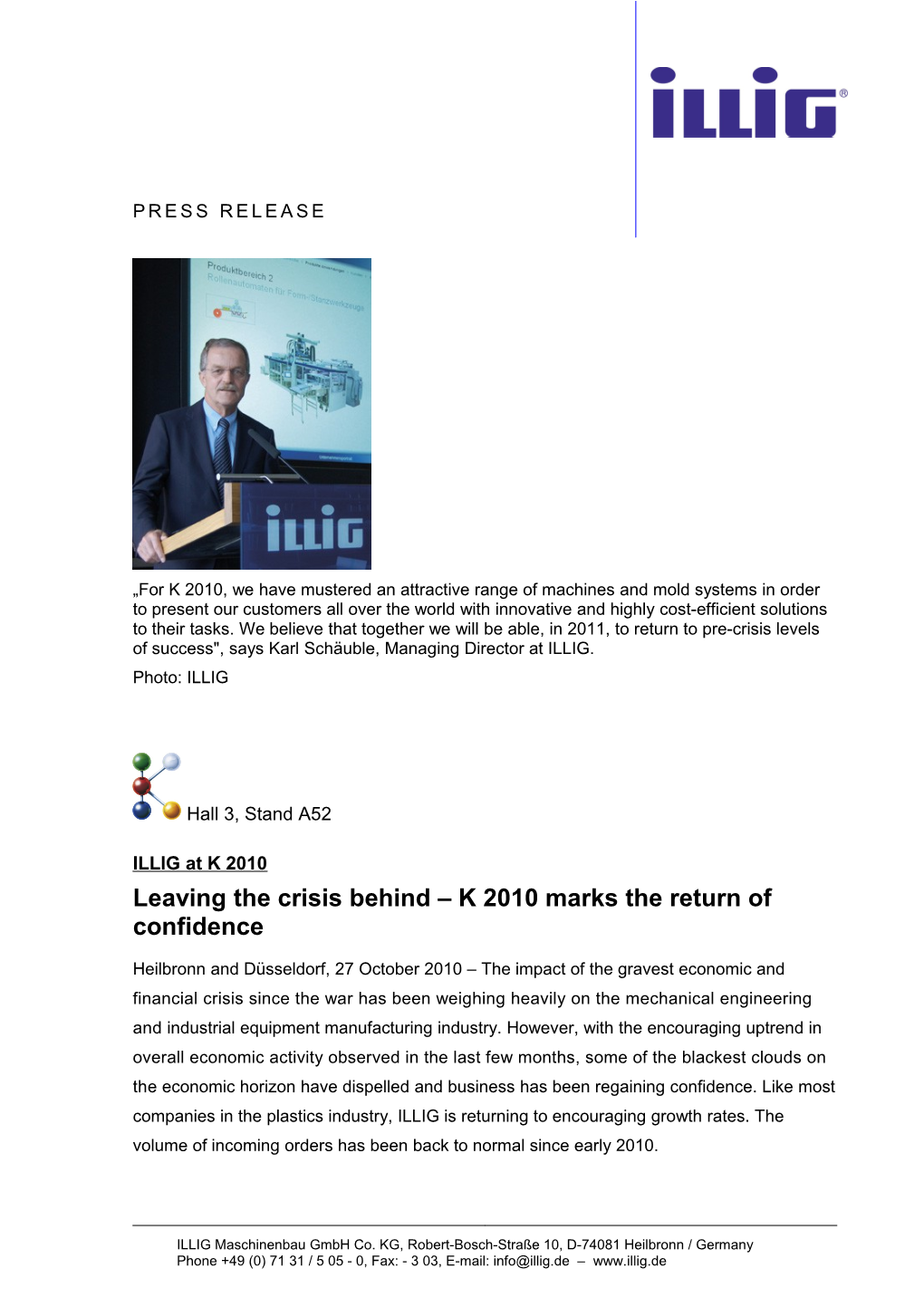Page 1Of the Press Release: ILLIG at K 2010