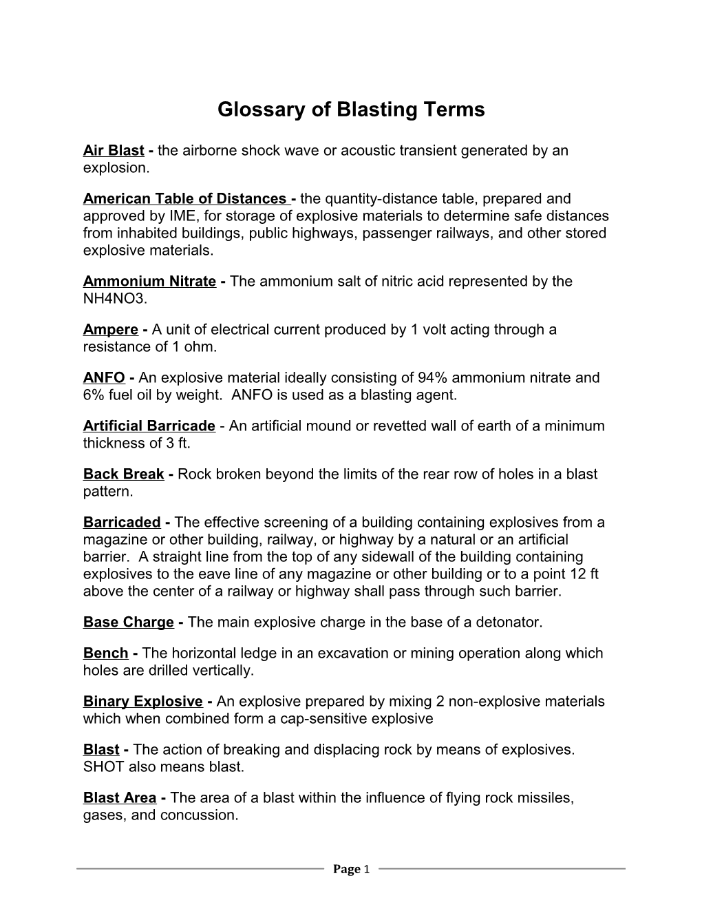 Glossary of Blasting Terms
