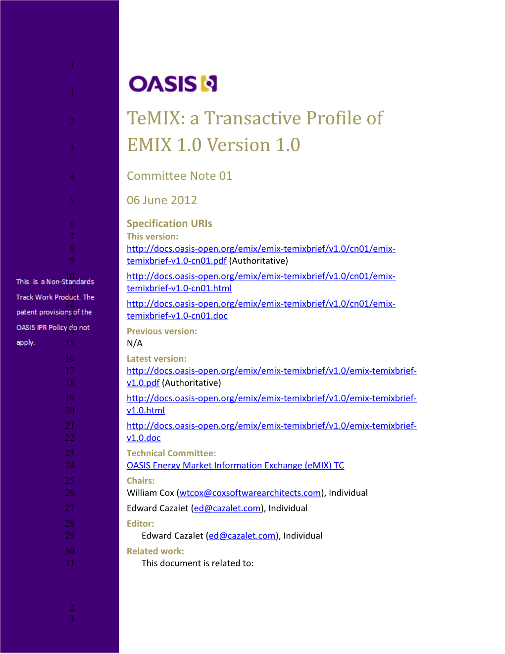Temix: a Transactive Profile of EMIX 1.0 Version 1.0