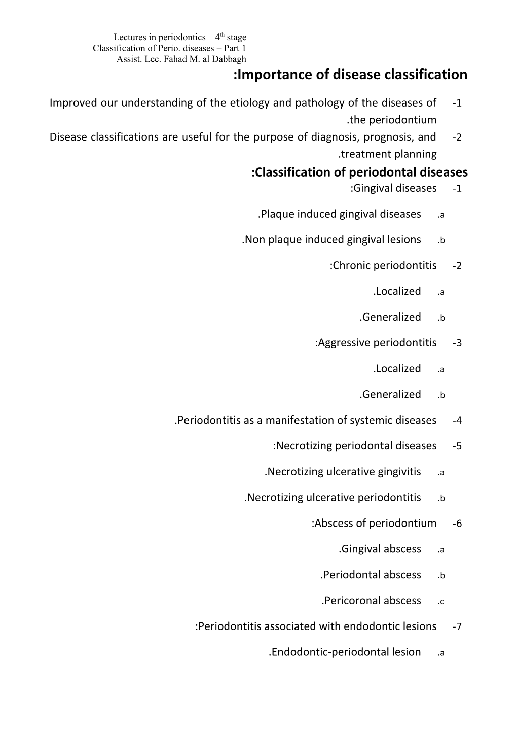 Classification of Perio. Diseases Part 1
