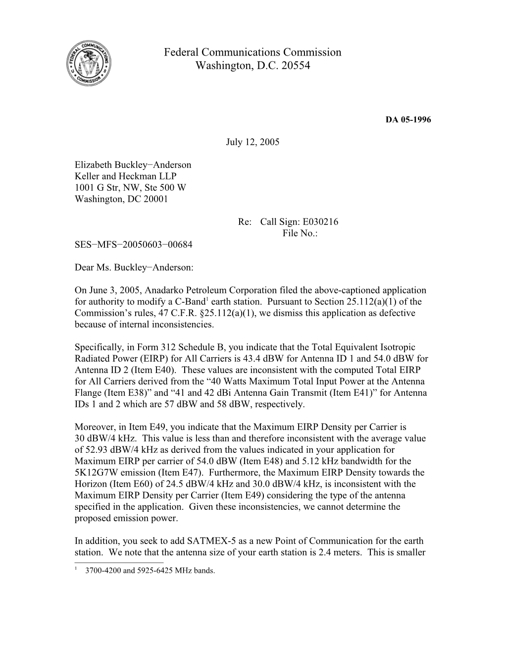 Federal Communications Commission DA 05-1996