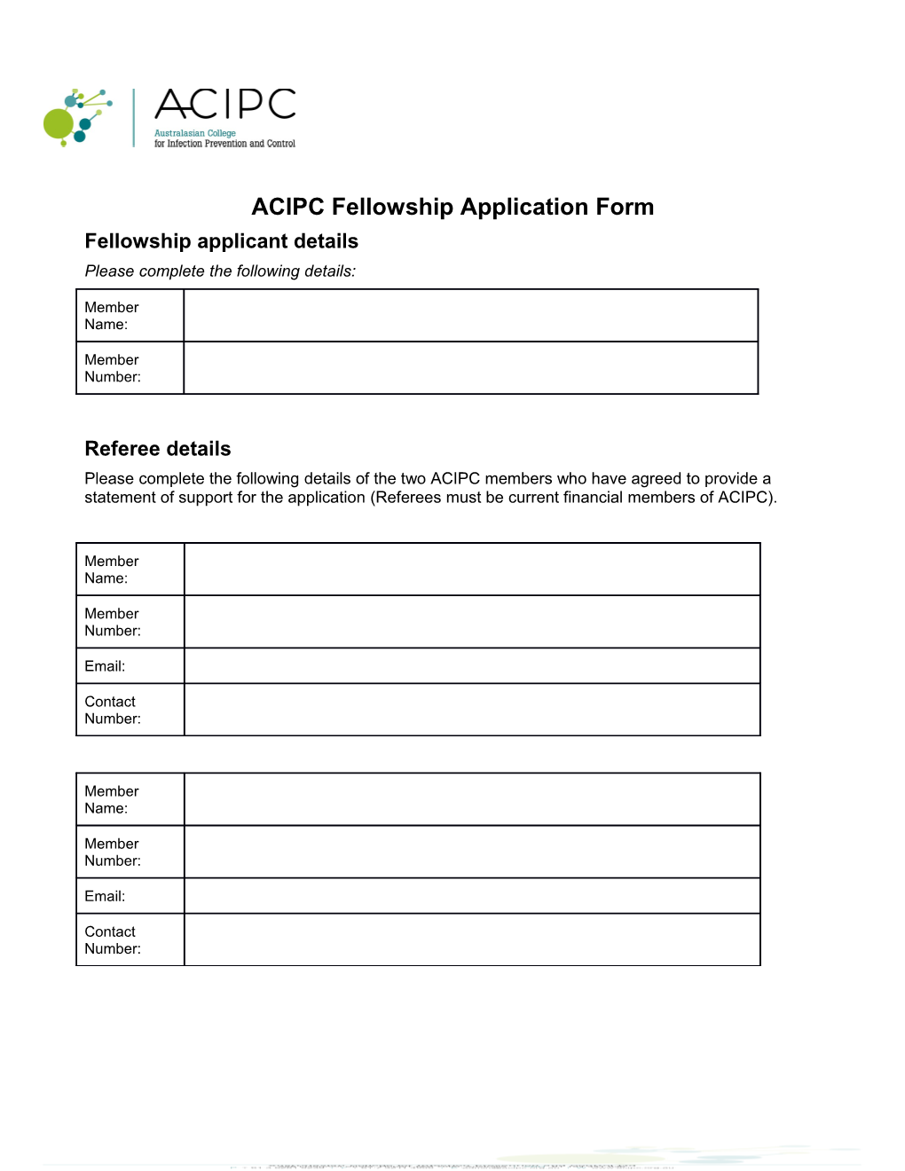 ACIPC Fellowship Application Form