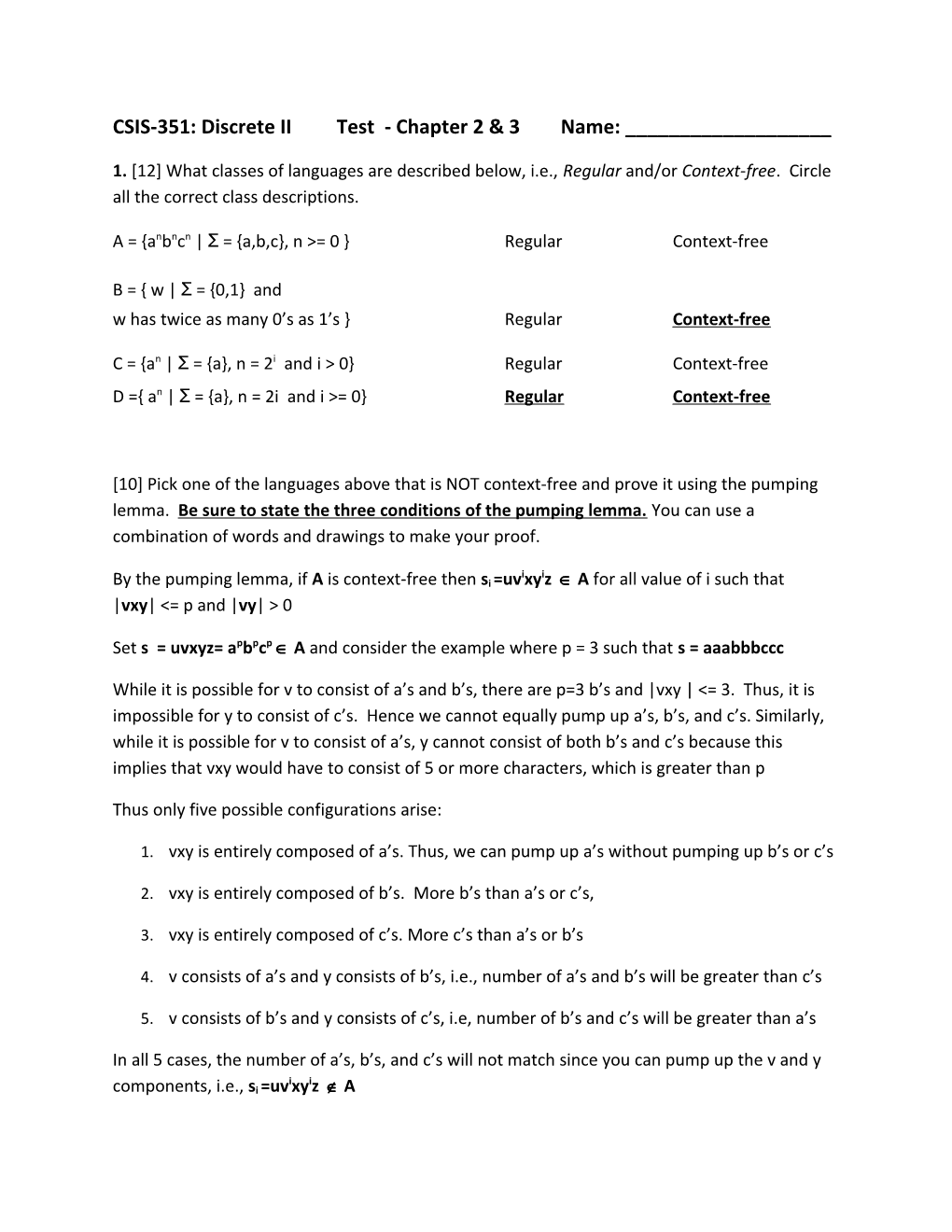 CSIS-351: Discrete Iitest - Chapter 2 & 3Name: ______