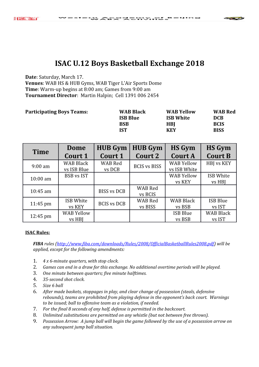 ISAC U.12 Boys Basketball Exchange 2018