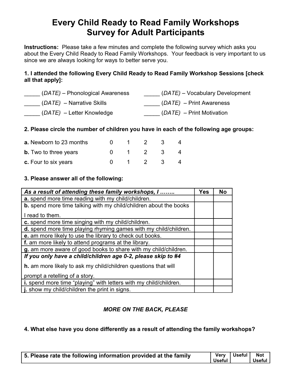 Every Child Ready to Read Parent Survey