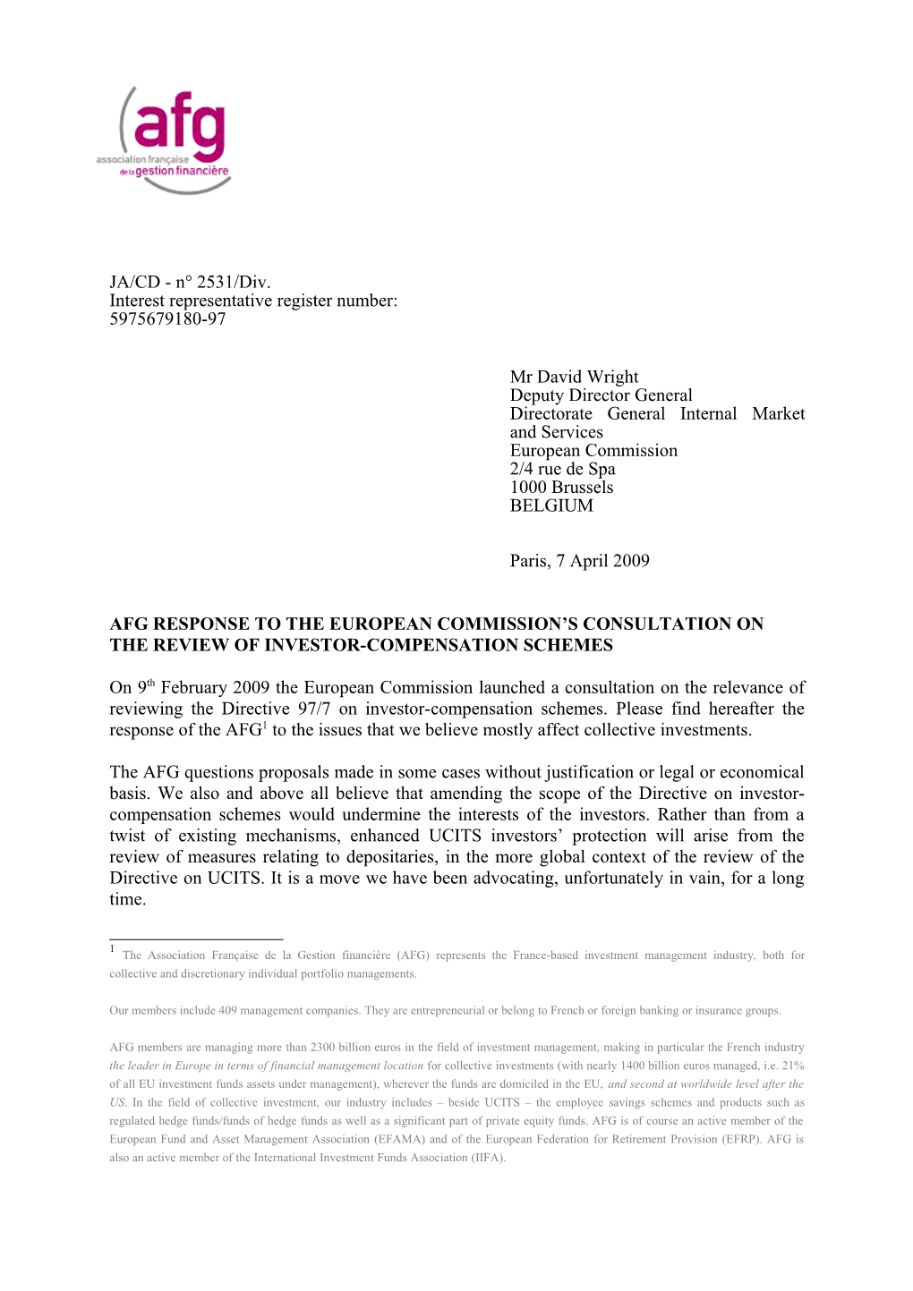 Response of the QFG to the Consultation of the European Commission on the Review Of