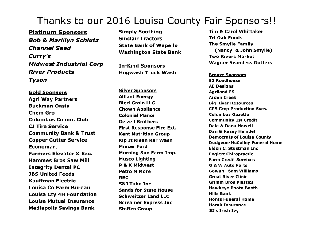 Thanks to Our 2016 Louisa County Fair Sponsors