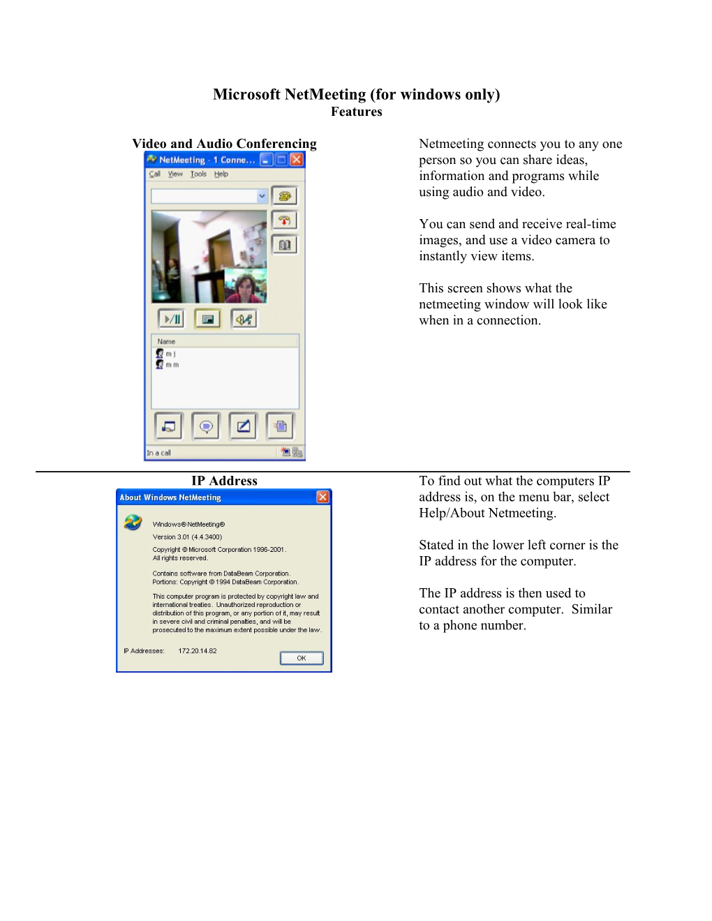Microsoft Netmeeting (For Windows Only)
