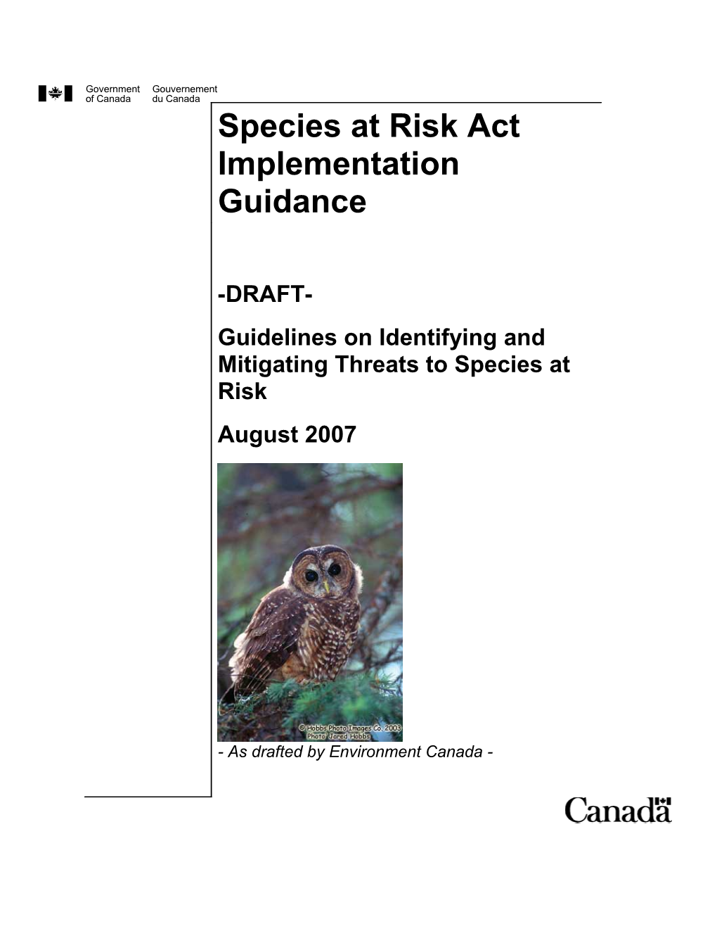 Technical Guidelines for Identifying Threats to the Survival and Recovery of Species at Risk