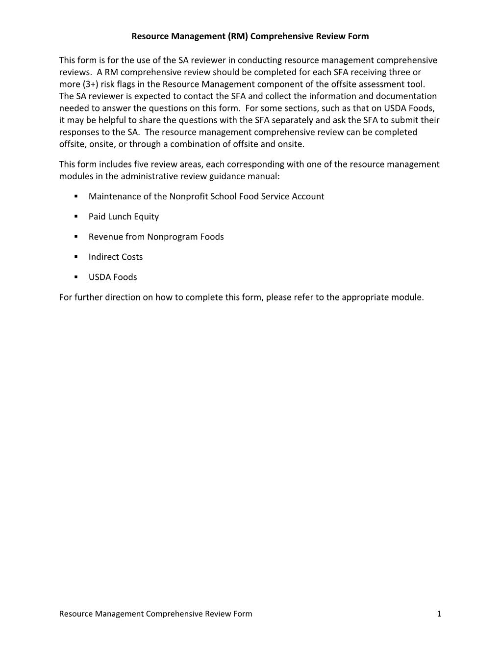 Resource Management (RM) Comprehensive Review Form