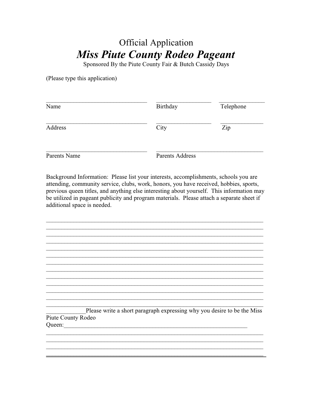 Miss Piute County Rodeo Pageant