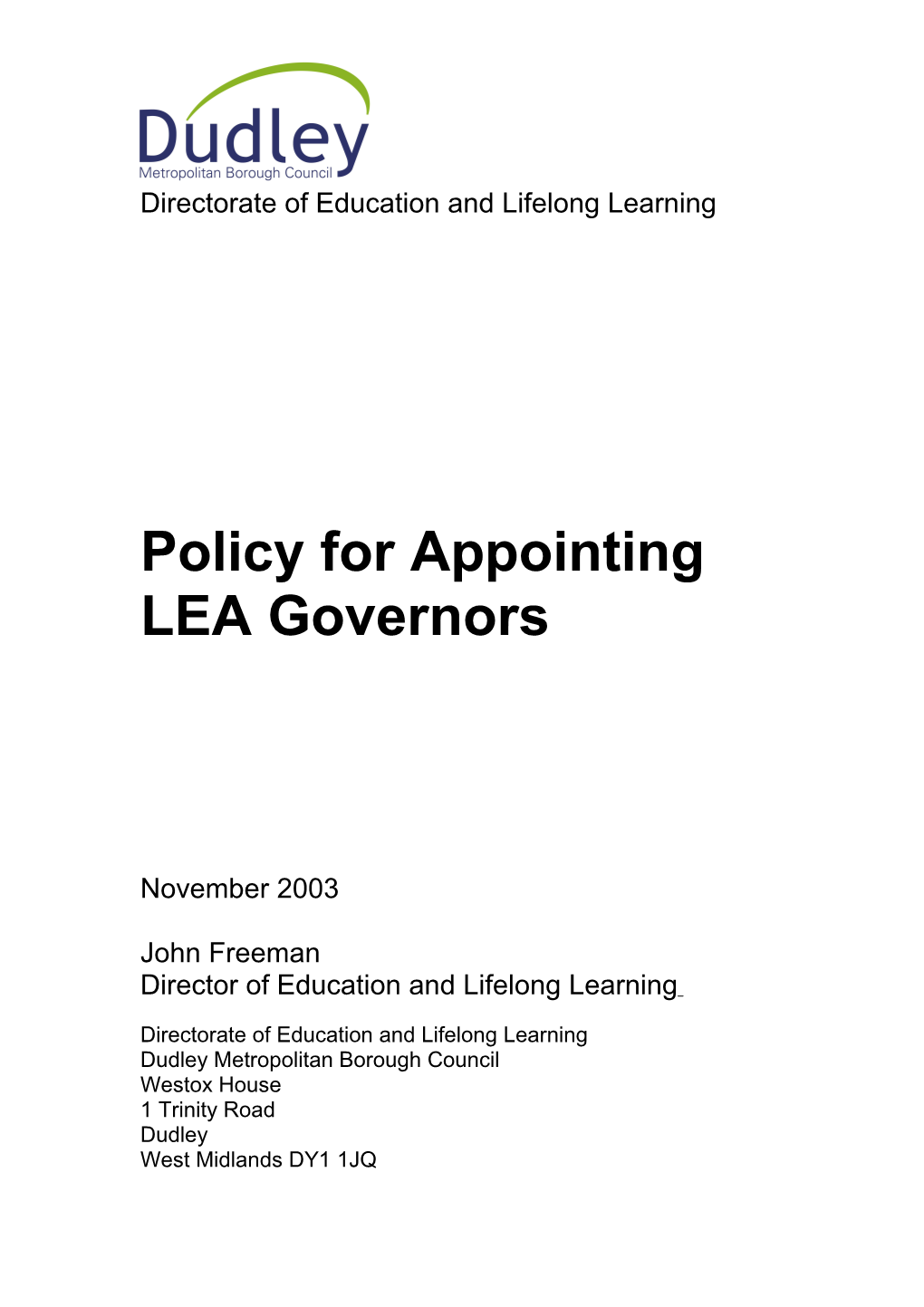 Policy for Appointing LEA Governors