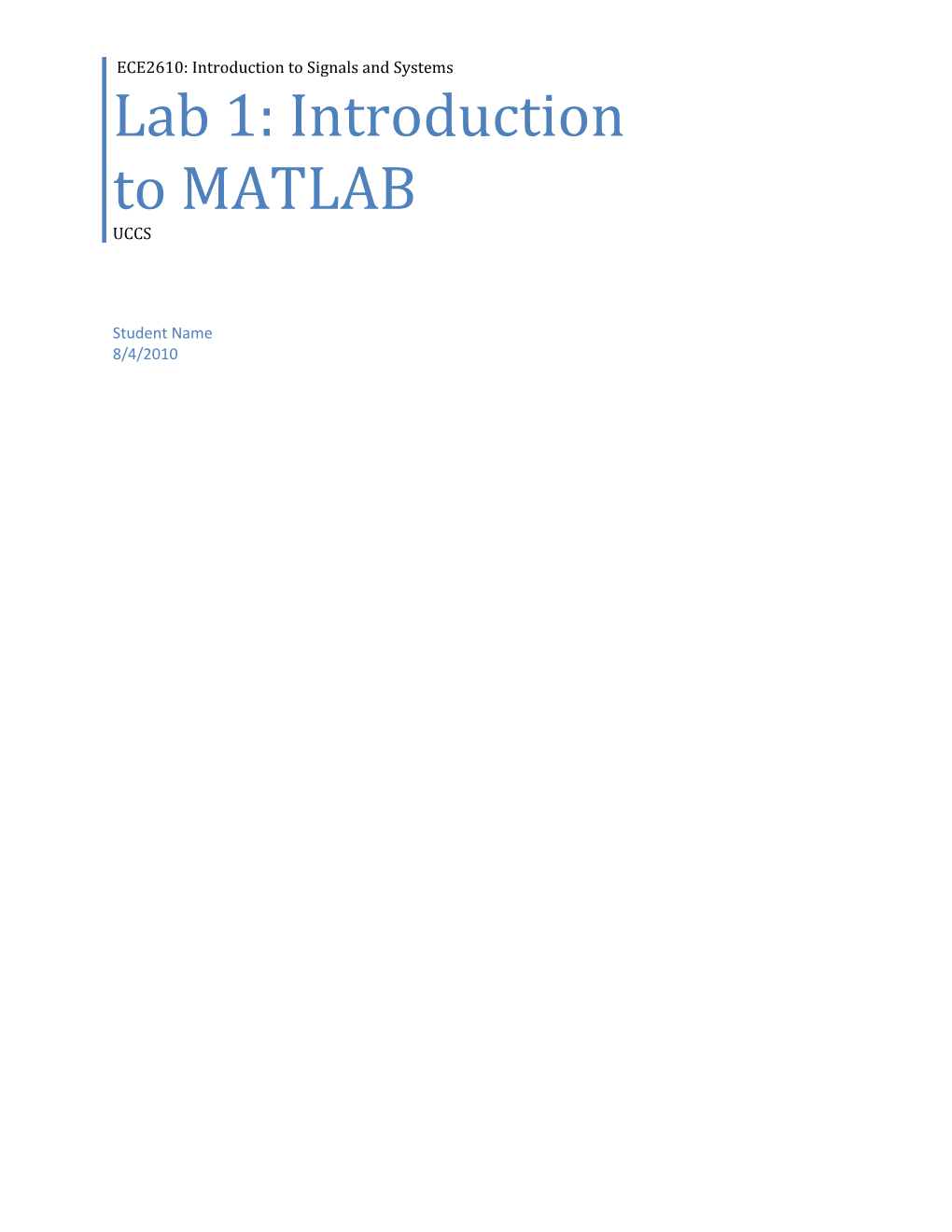 Lab 1: Introduction to MATLAB