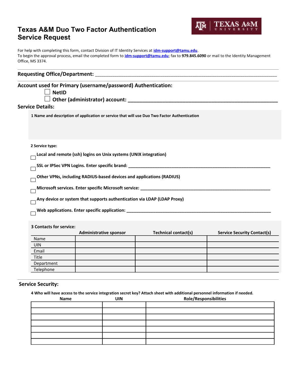 Direct Bind Aunthn Request Form