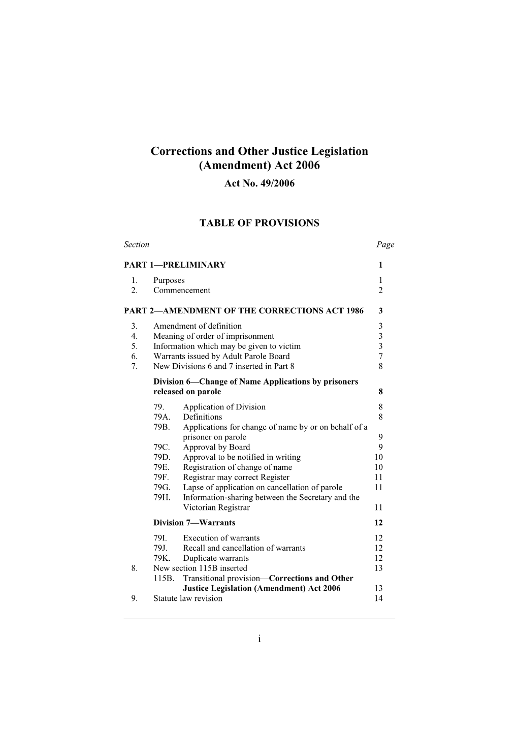 Corrections and Other Justice Legislation (Amendment) Act 2006