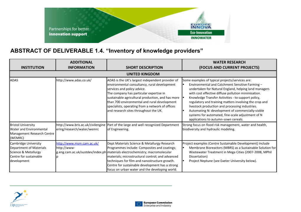 Abstract of Deliverable 1