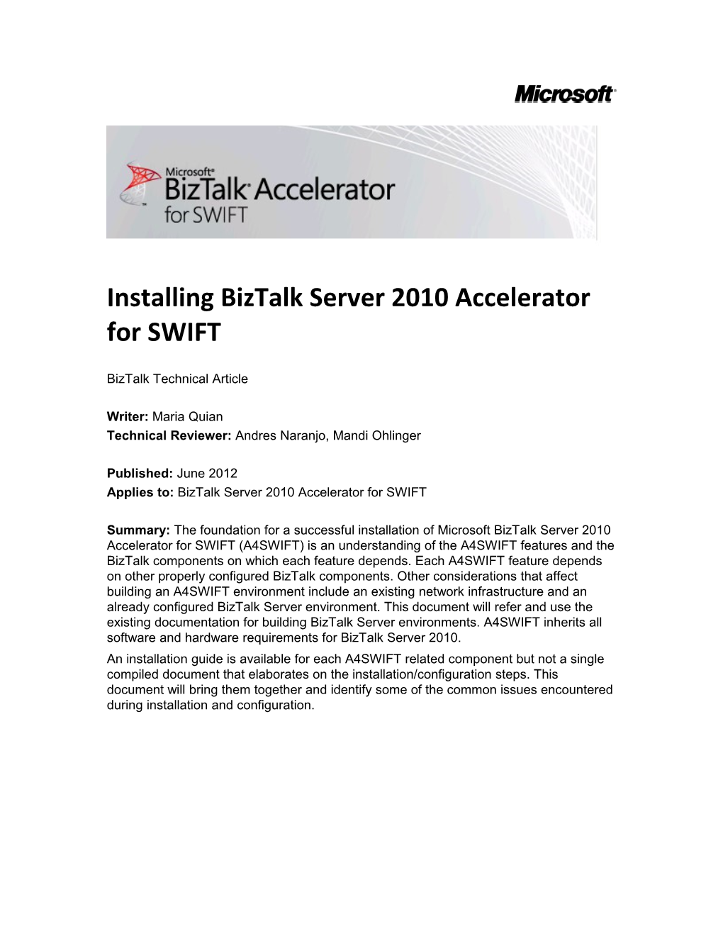 Installing Biztalk Server 2010 Accelerator for SWIFT