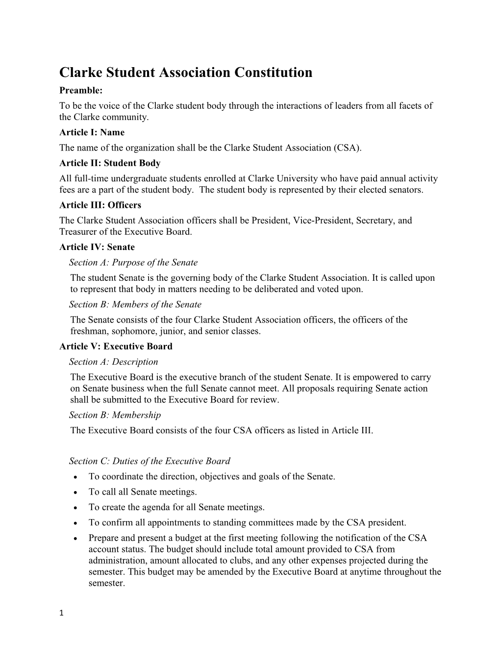 Clarke Student Association Constitution