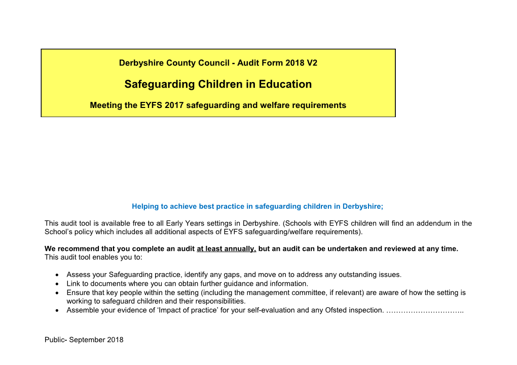 Helping to Achieve Best Practice in Safeguarding Children in Derbyshire;