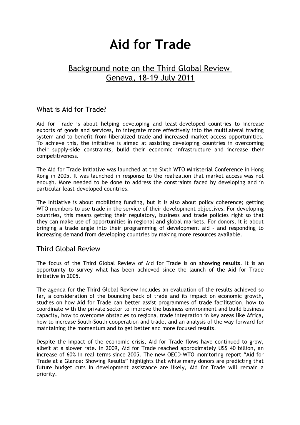 Background Note on the Third Global Review