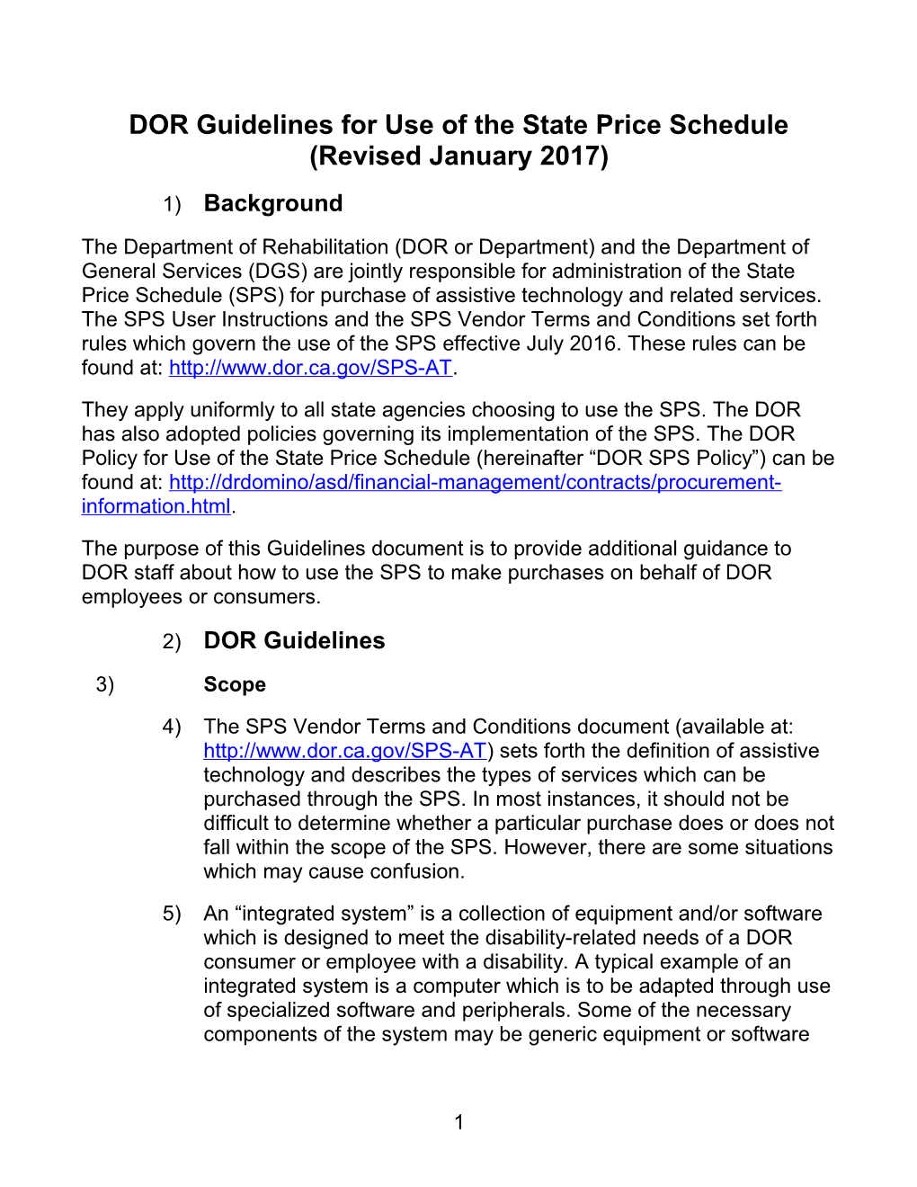 DOR Guidelines for Use of the State Price Schedule