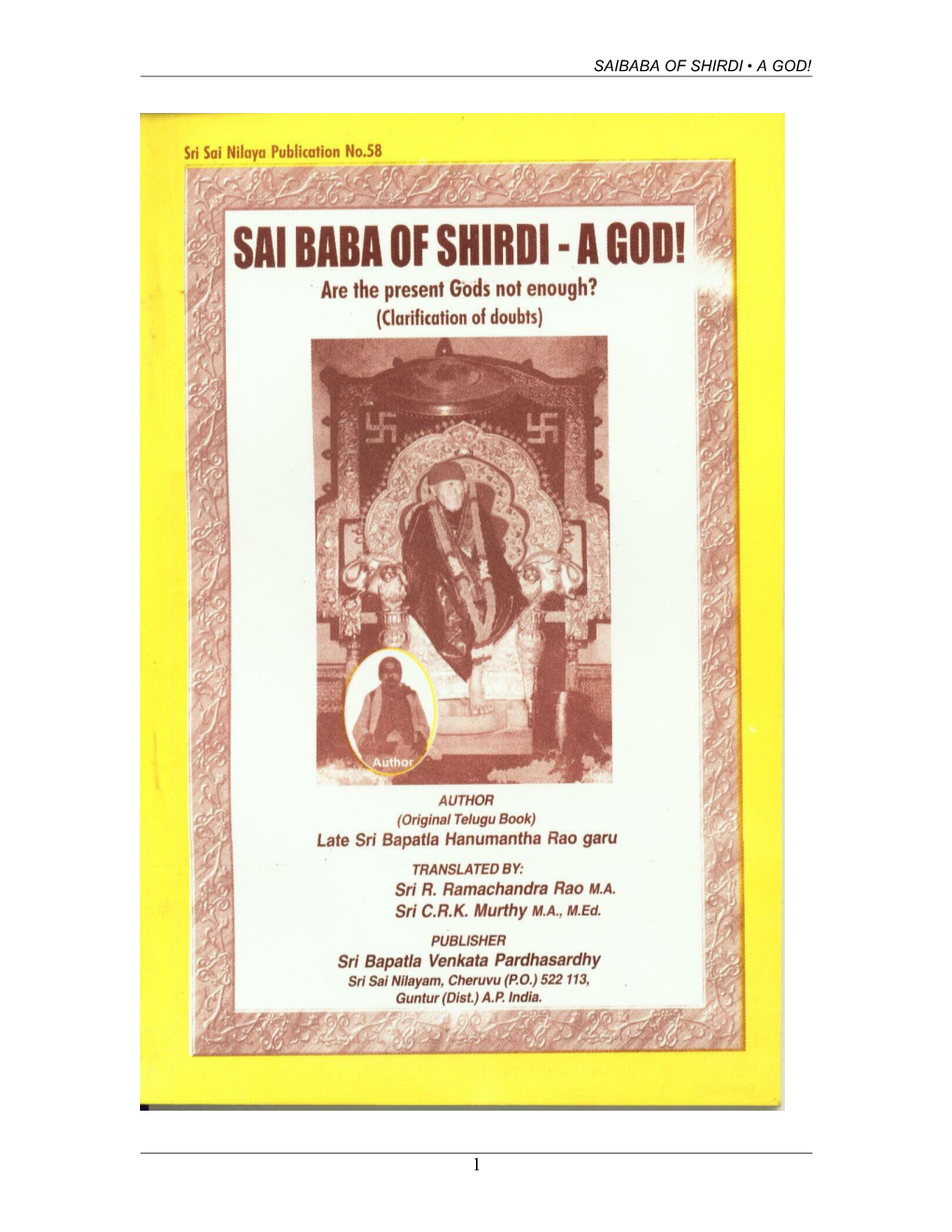 Saibaba of Shirdi - a God