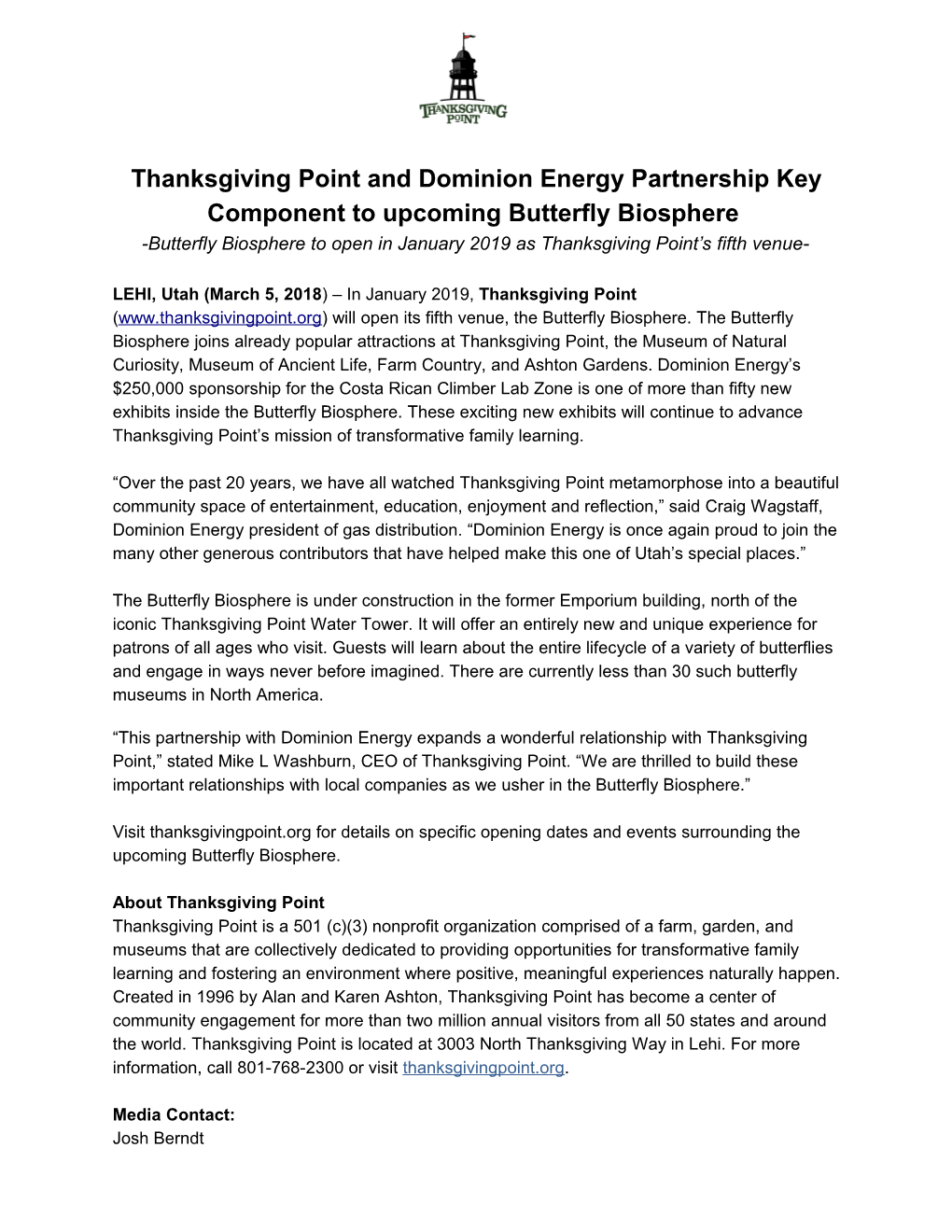 Thanksgiving Point and Dominion Energy Partnership Key Component to Upcoming Butterfly
