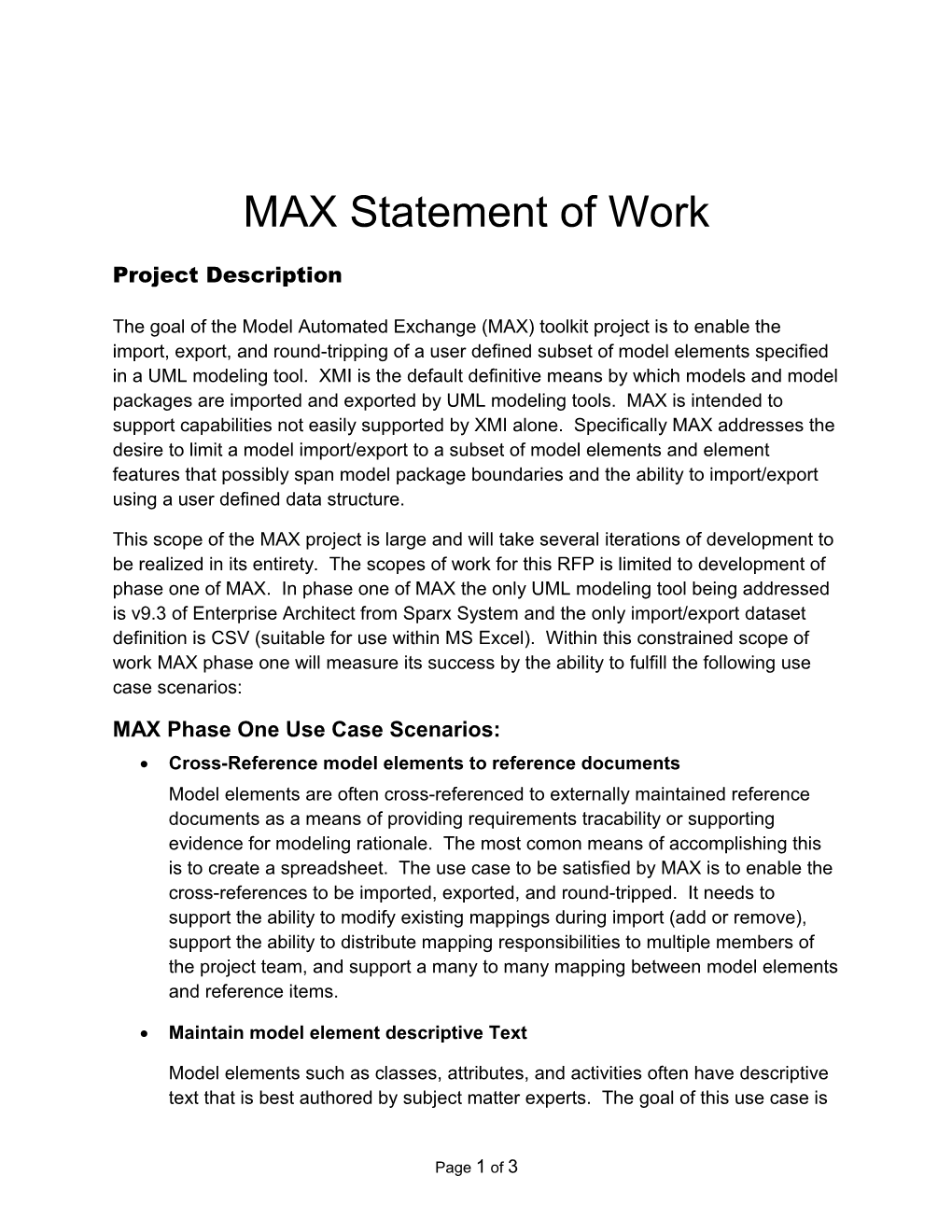 MAX Statement of Work