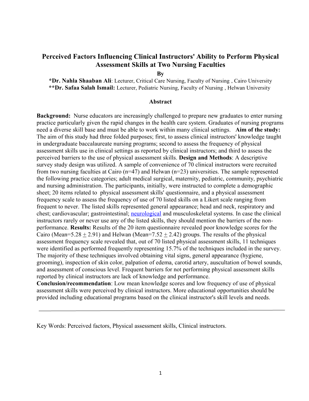 Perceived Factors Influencing Clinical Instructors' Ability to Perform Physical Assessment