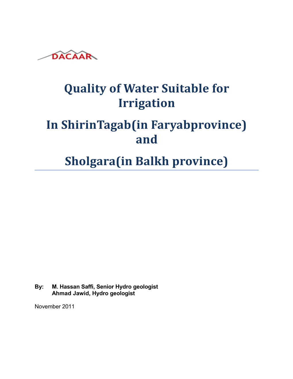 Quality of Water Suitable for Irrigation