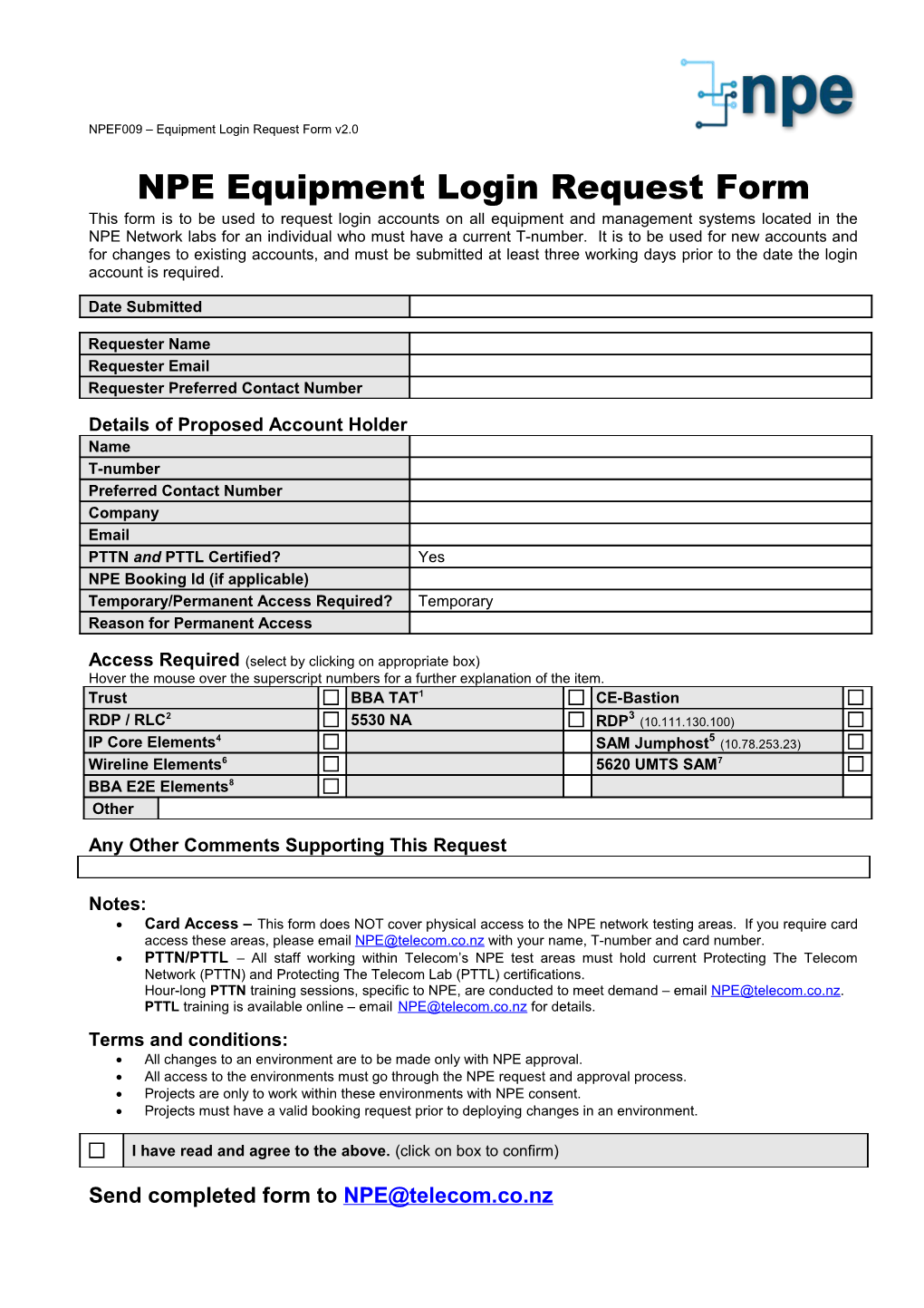 NPE Change Request Form