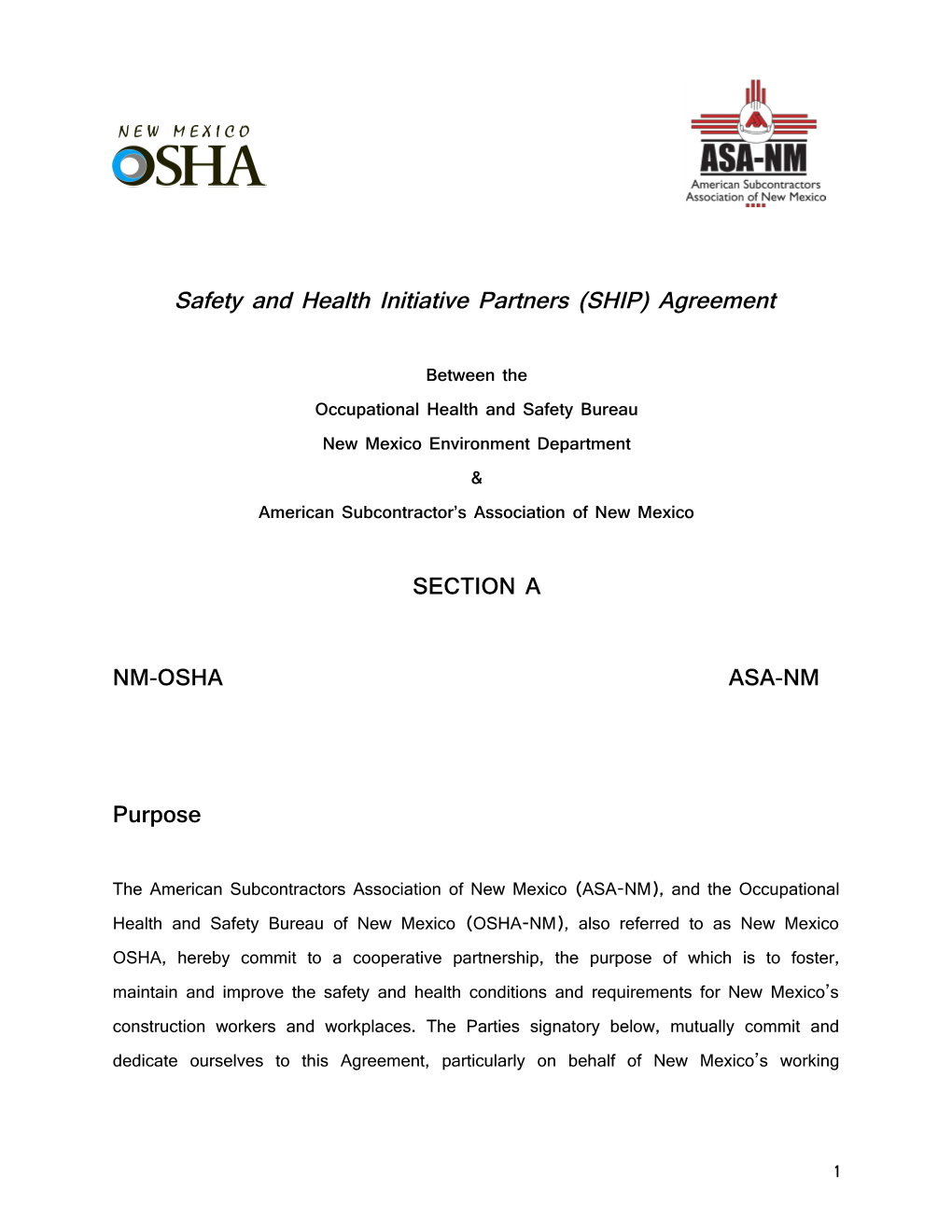 Safety and Health Initiative Partners (SHIP) Agreement