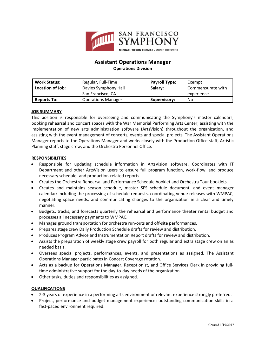 Assistant Operations Manager