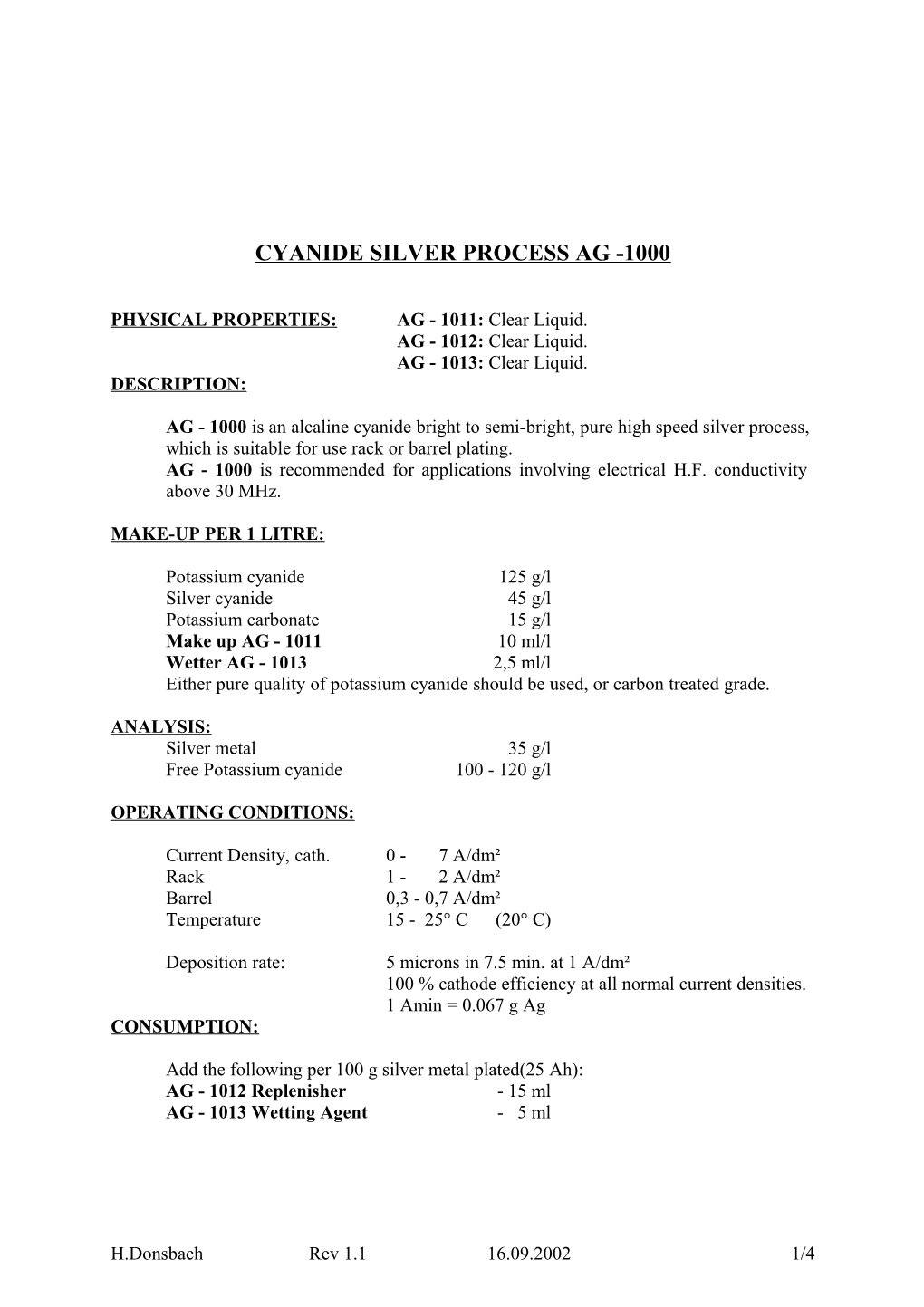 Cyanide Silver Process Ag -1000