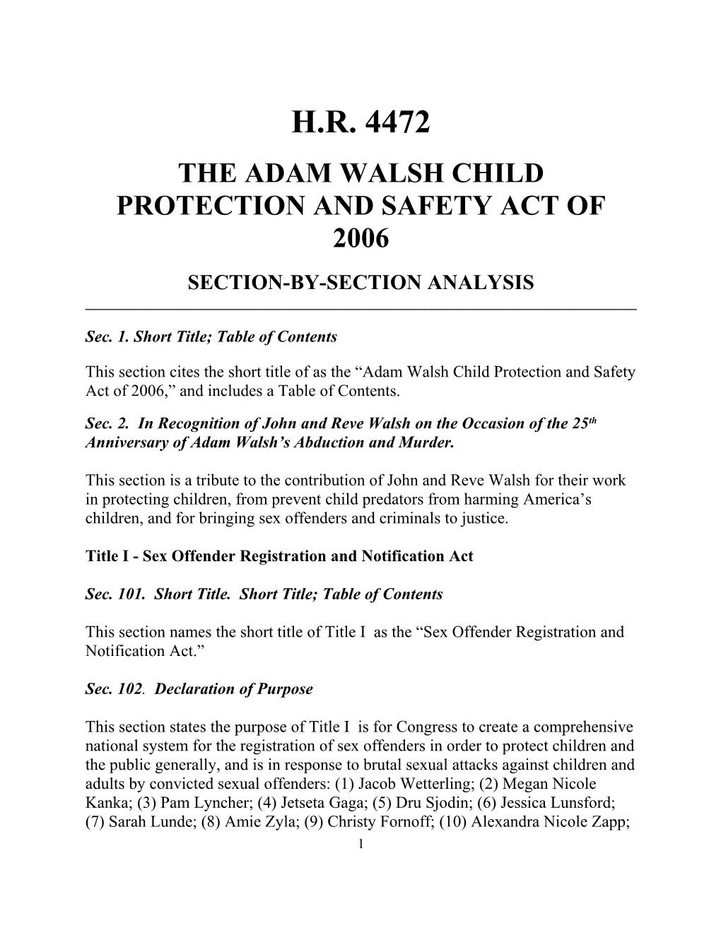 The Adam Walsh Child Protection and Safety Act of 2006