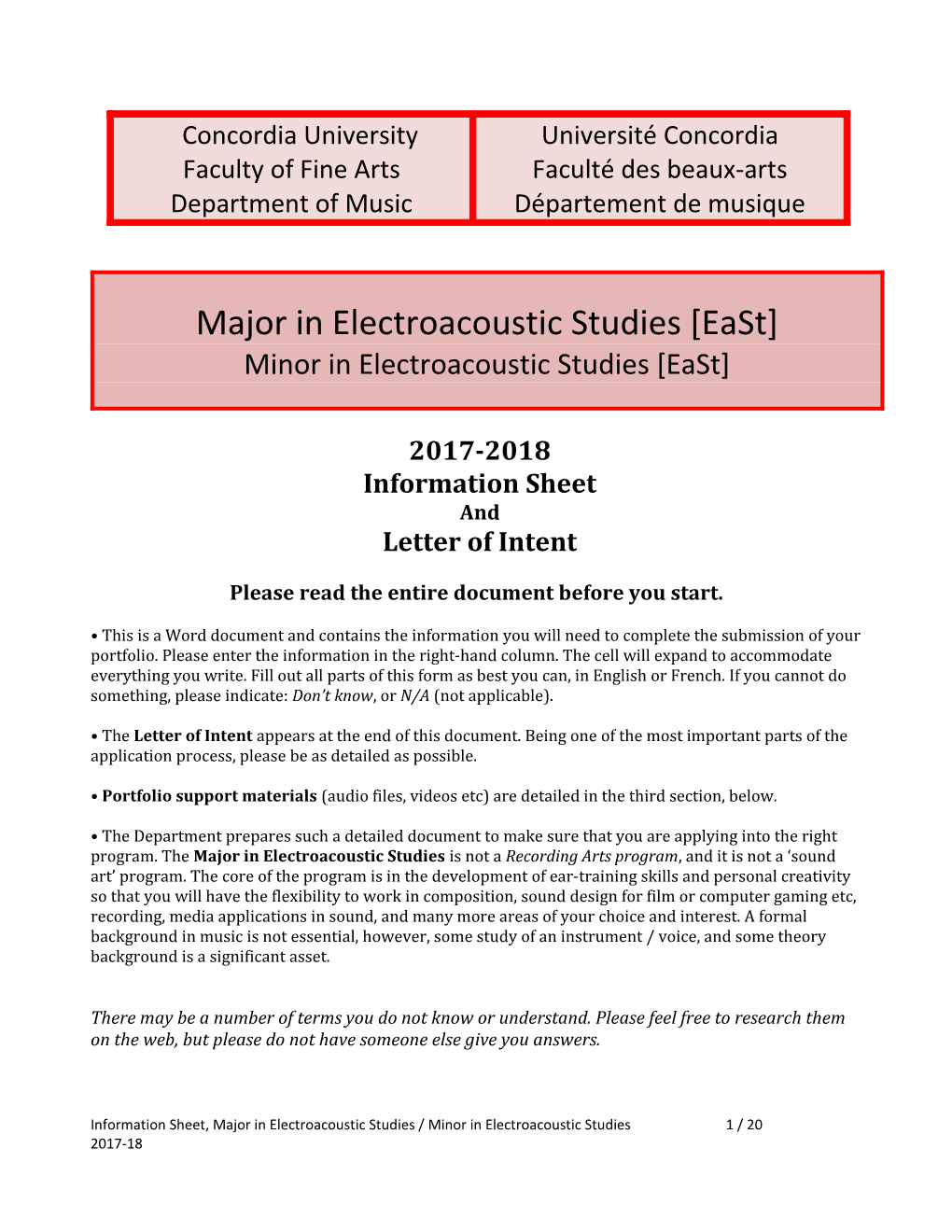 Major in Electroacoustic Studies East