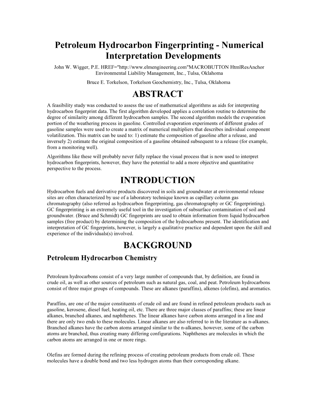 Petroleum Hydrocarbon Fingerprinting - Numerical Interpretation Developments
