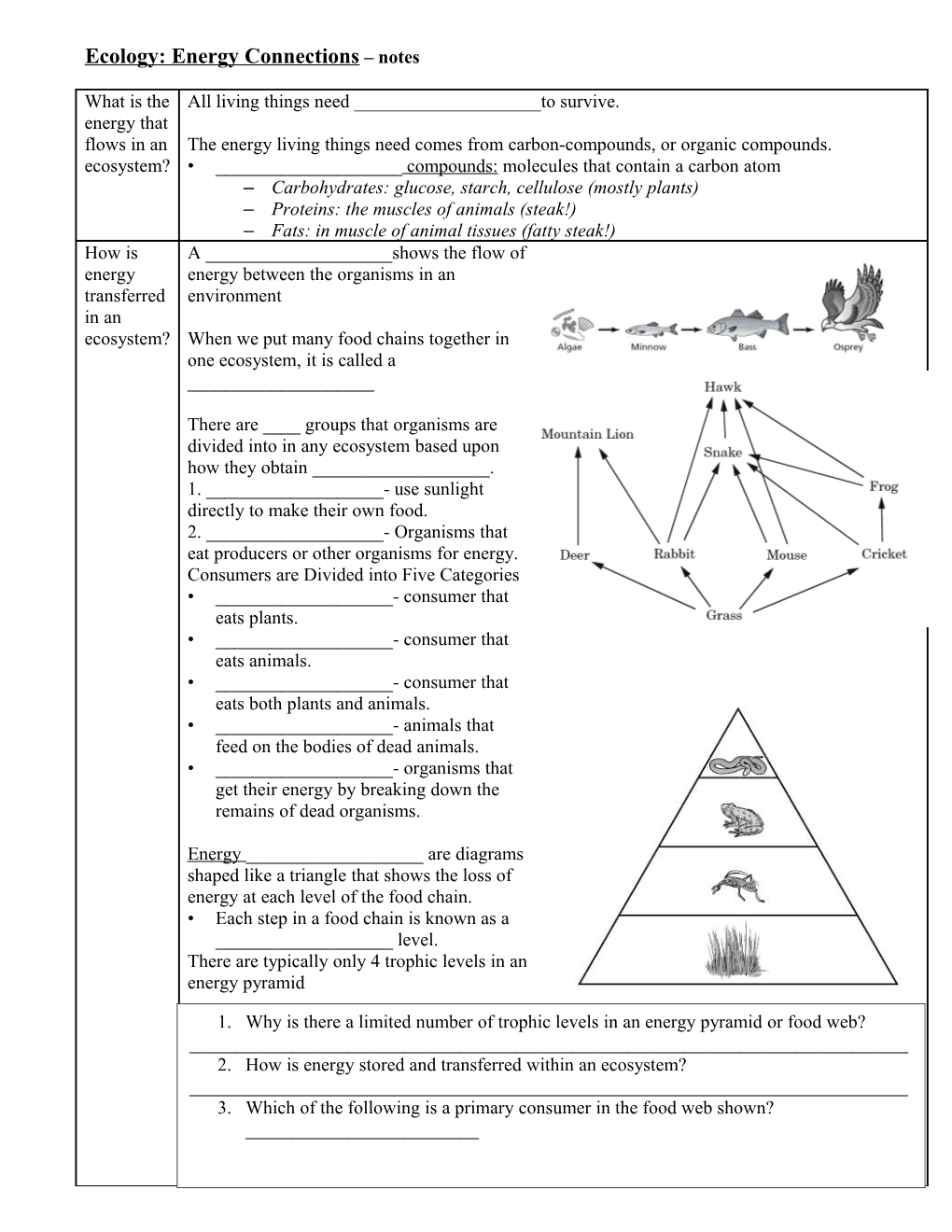 Energy Connections - Notes