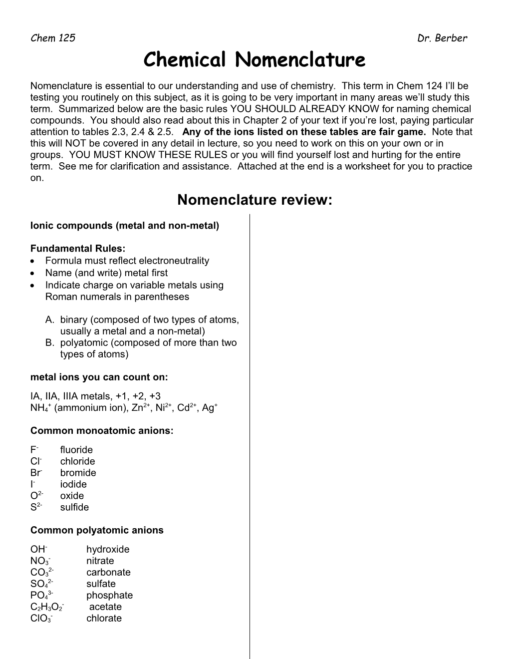 Chemical Nomenclature