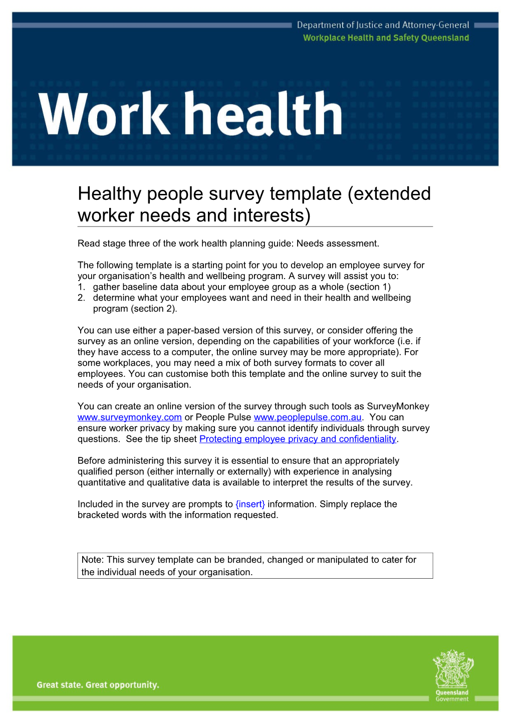 Extended Work Health Survey Tool for Worker Needs