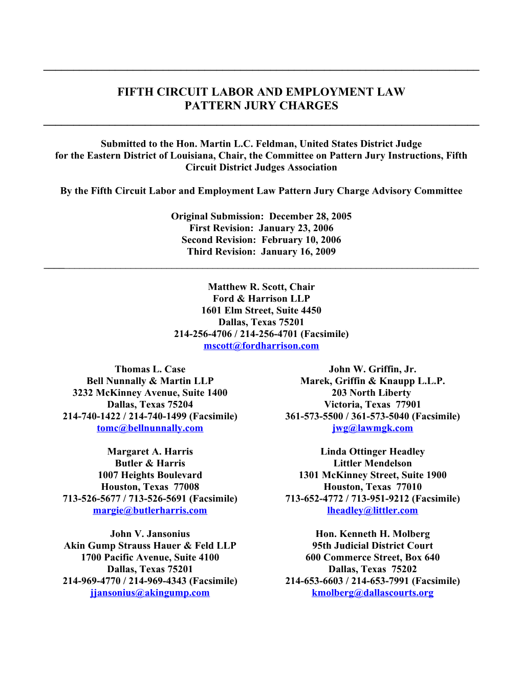 Fifth Circuit Labor and Employment Law Pattern Jury Charges