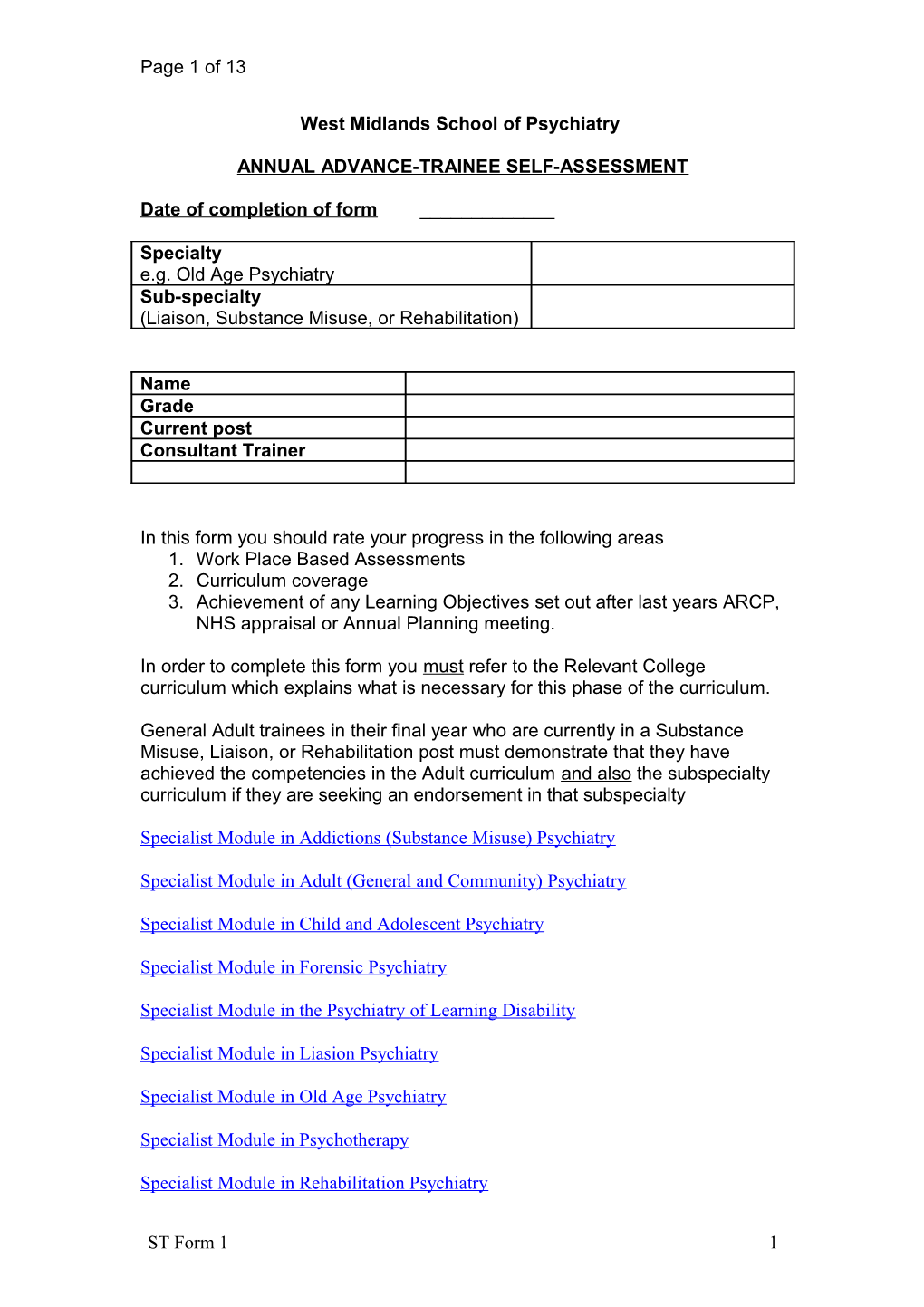 West Midlands Deanery School of Psychiatry