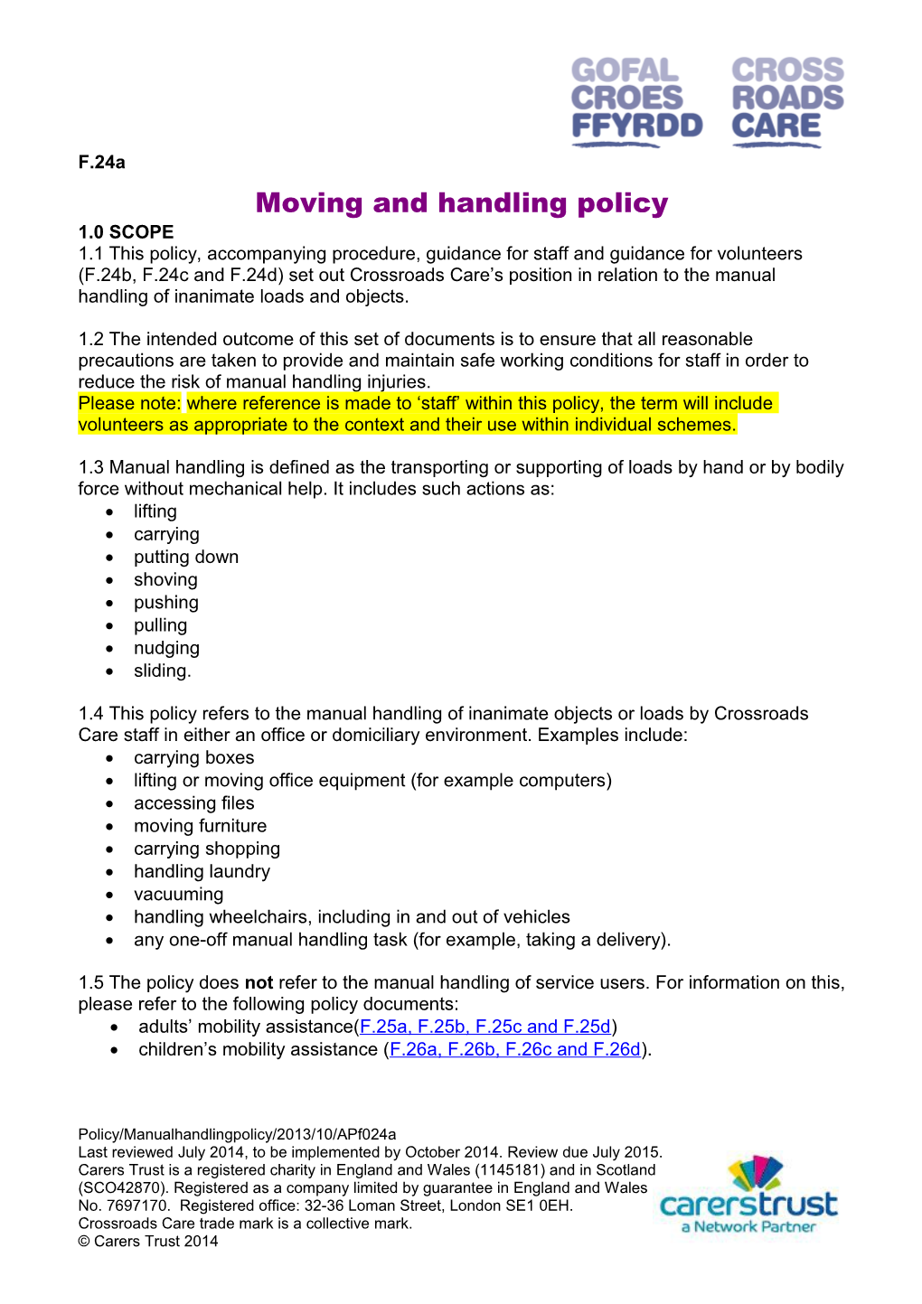 Moving and Handling Policy