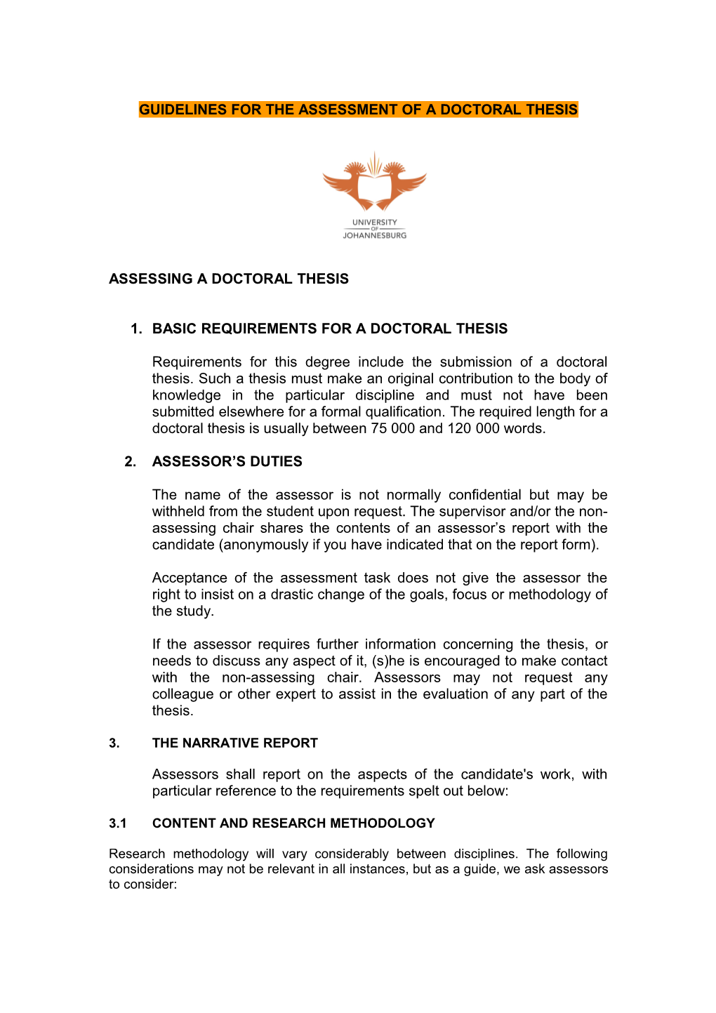 Guidelines for the Assessment of a Doctoral Thesis 2014