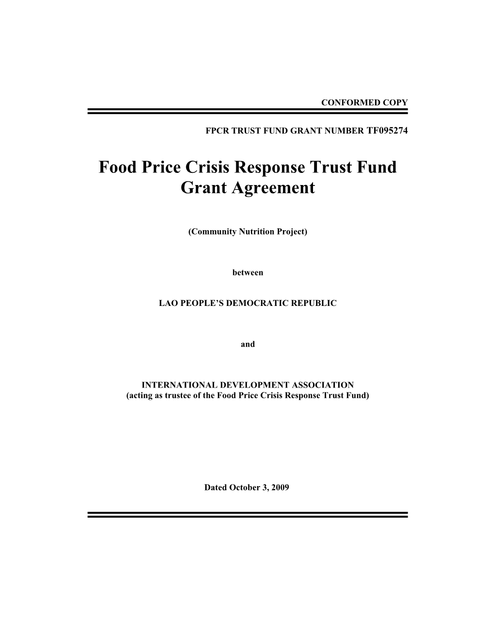 Fpcr Trust Fund Grant Number ______-__