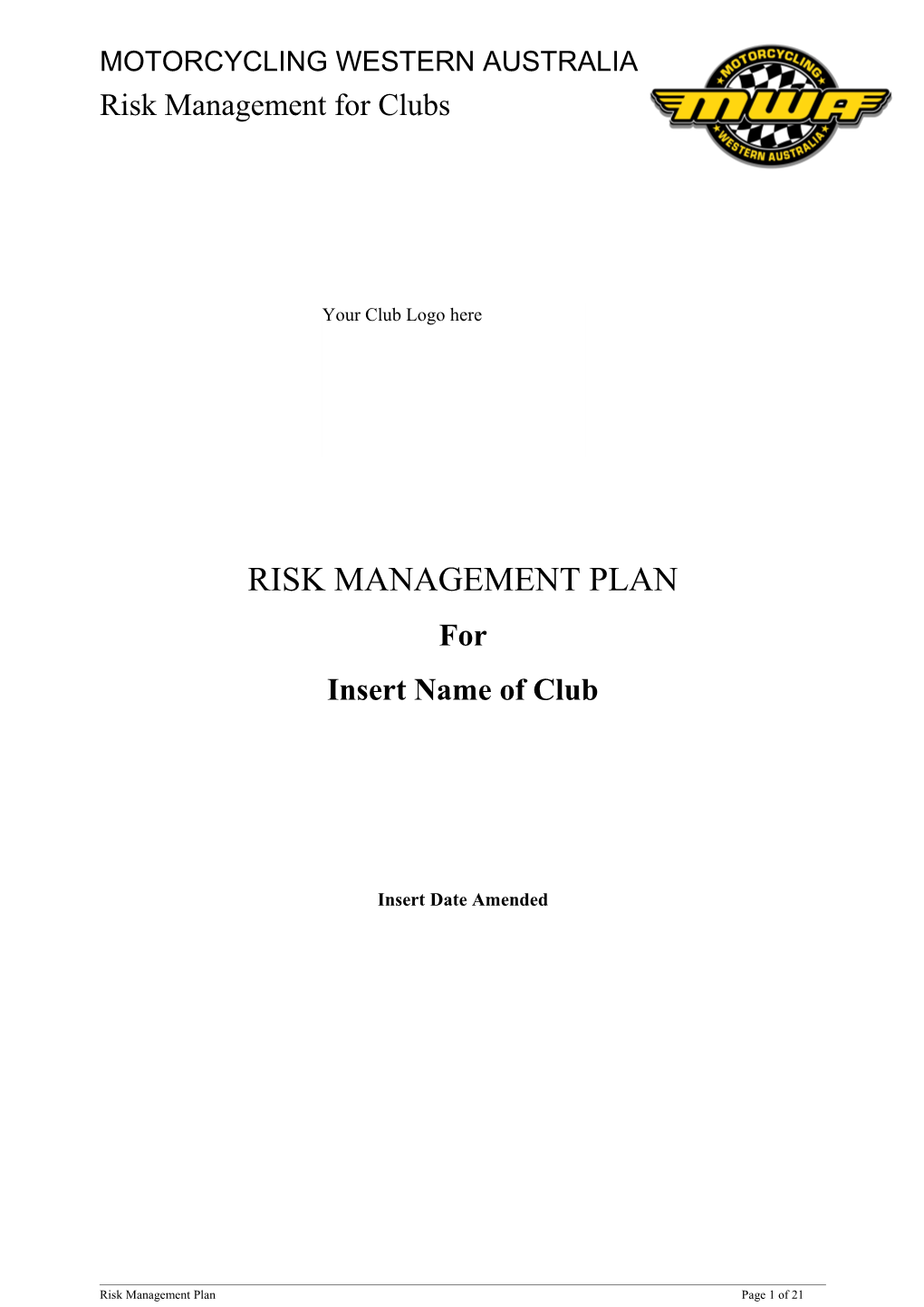 Risk Management for Clubs