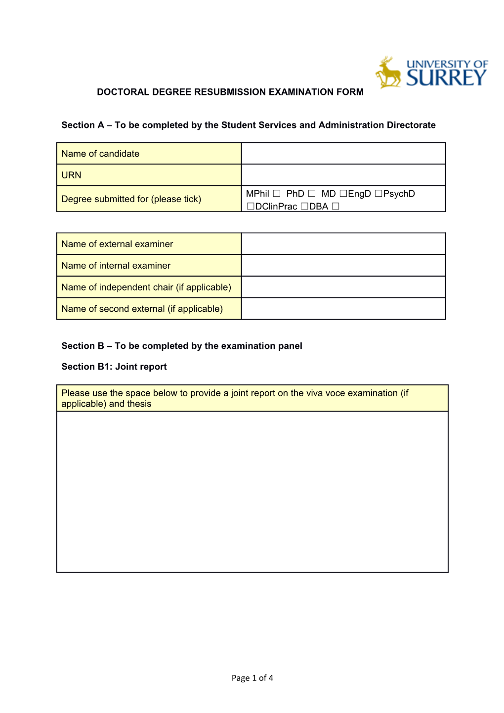 Doctoral Degree Resubmission Examination Form 2016/17