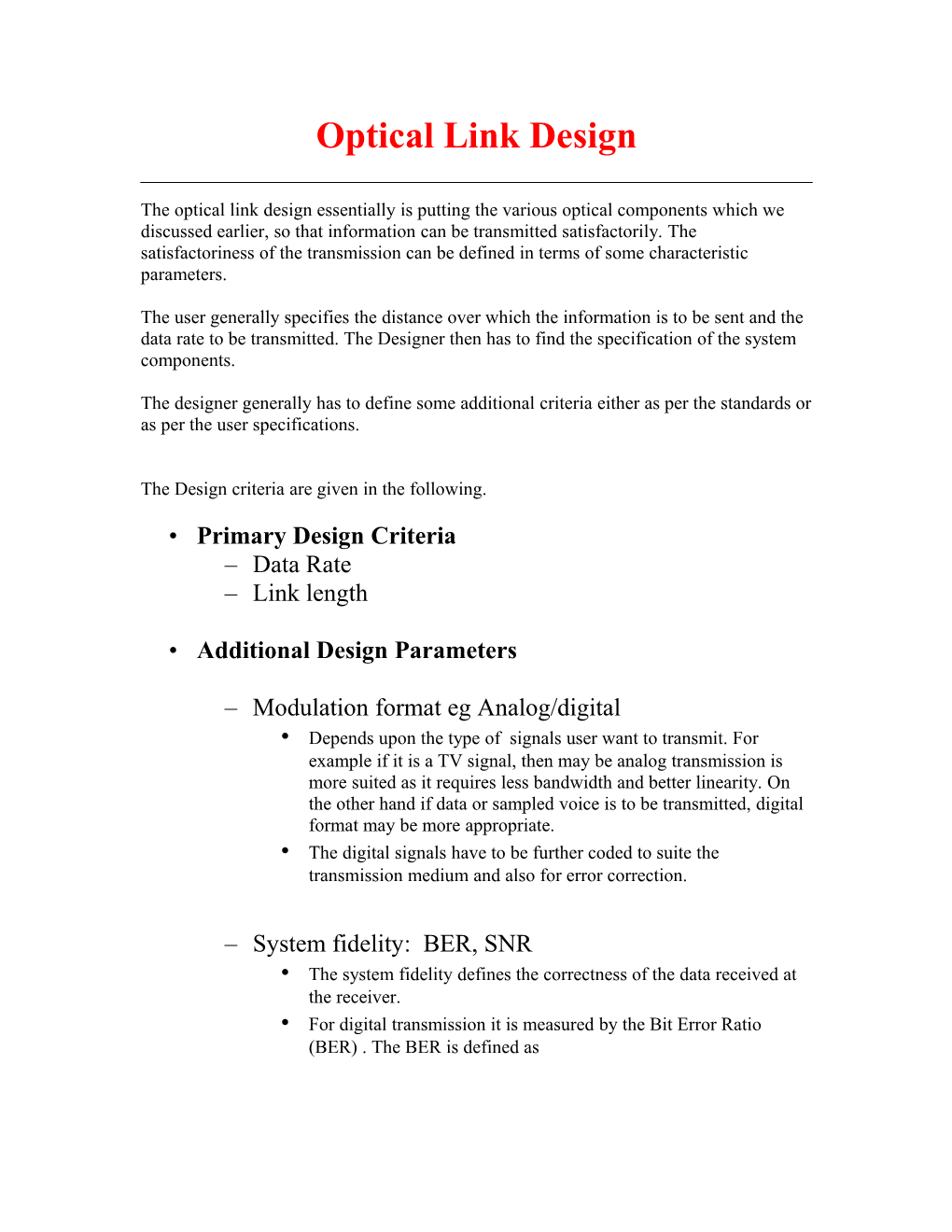 Optical Link Design