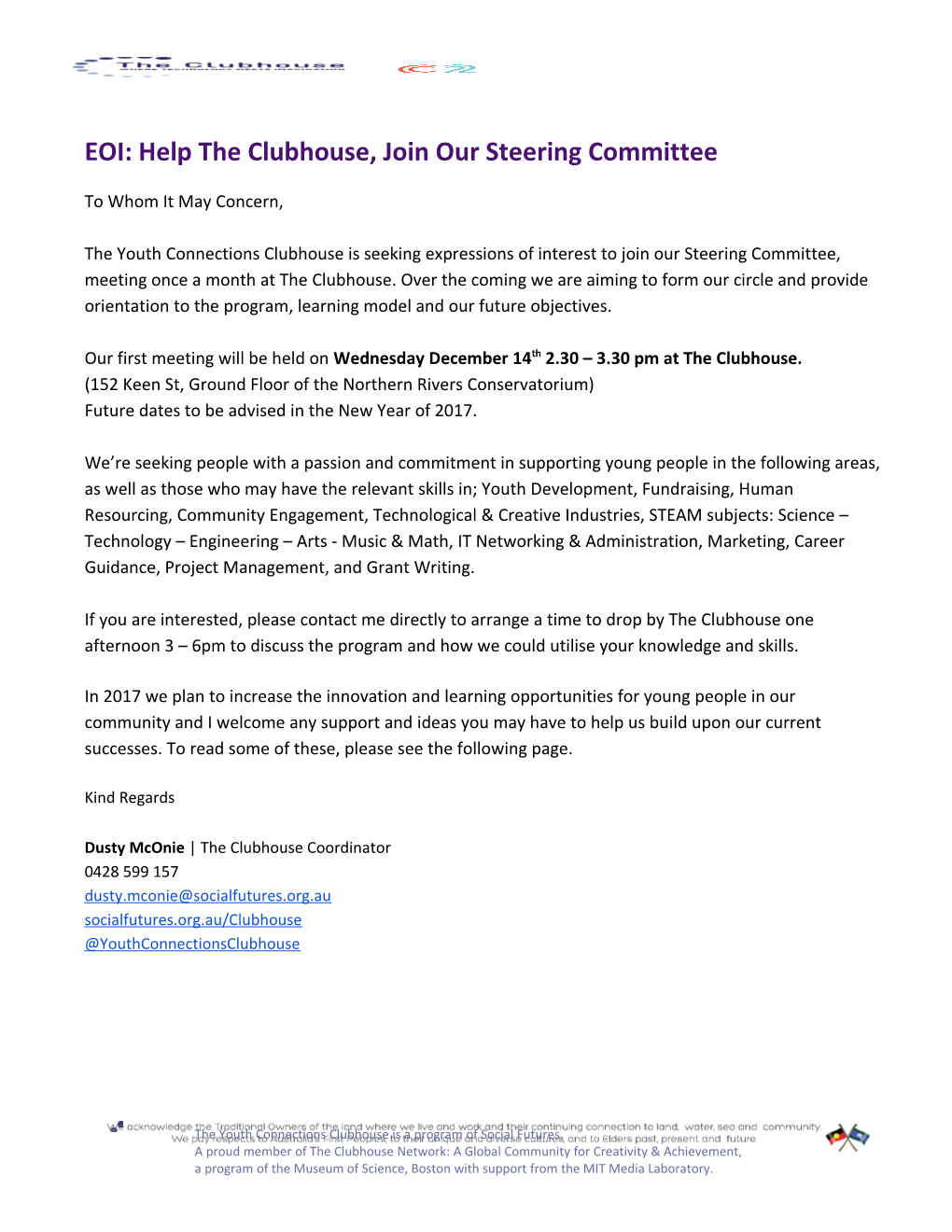 EOI: Help the Clubhouse, Join Our Steering Committee